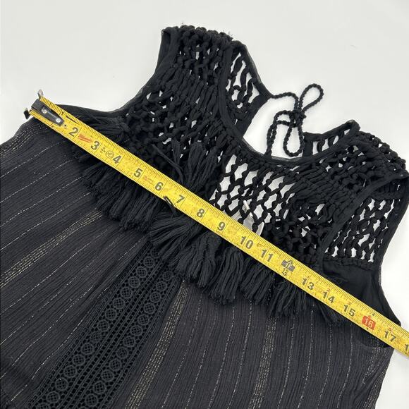 Anthropologie Maeve Abilene Maxi Dress Size M Black Crochet Tassel Cotton Lurex - Picture 10 of 11